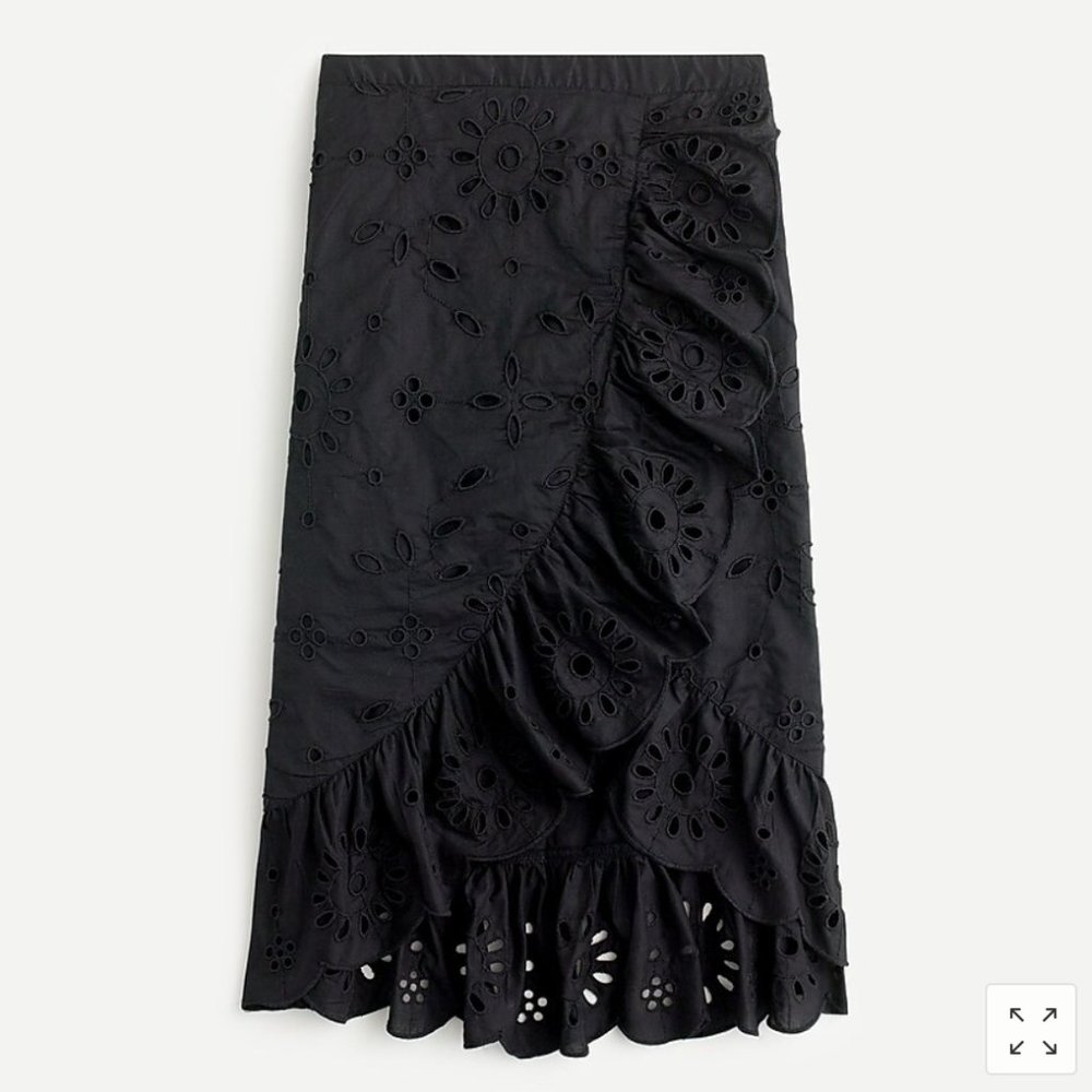 J. Crew Black Ruffle Front Eyelet Skirt